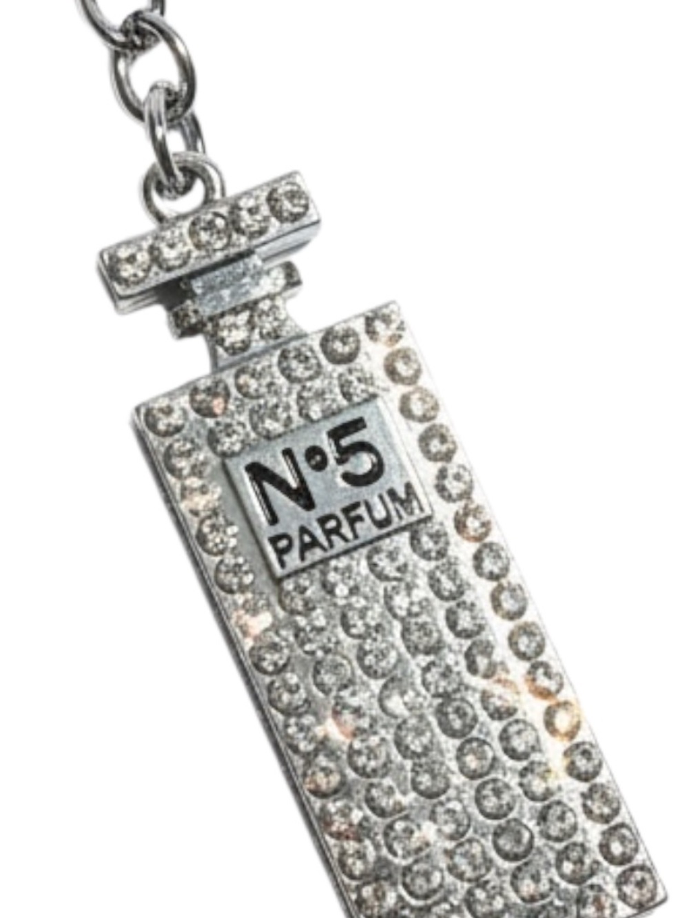 Silver Rhinestone Perfume Bottle Keychain Bag Charm N°5 Inspired NWT - Picture 2 of 8